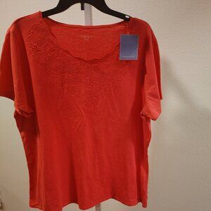 Laura Scott Women's Eyelet Pink Short Sleeve Shirt Size XL NWT Cotton